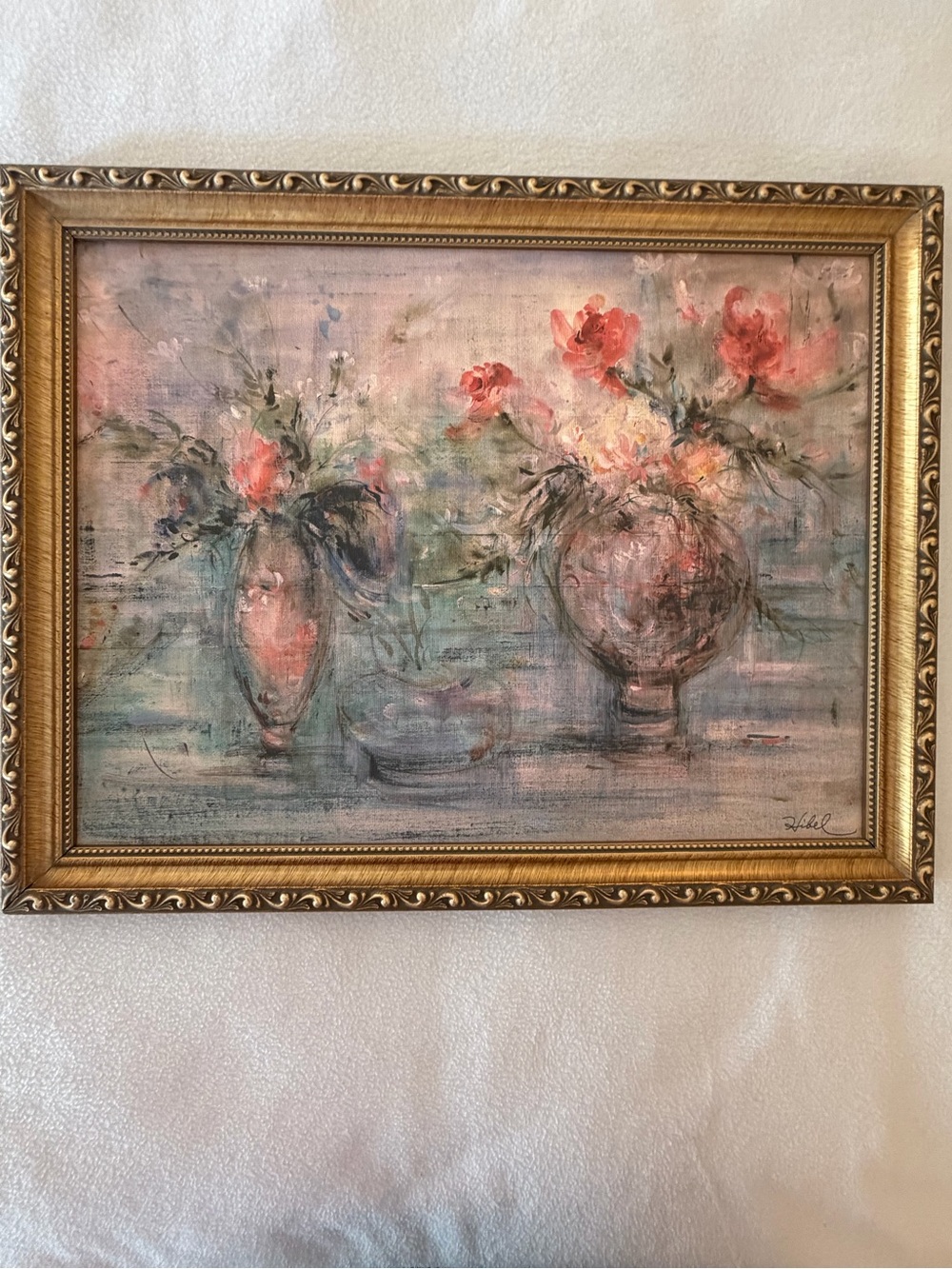 Edna Hibel Flowets in Vase Numbered Canvas Print in frame.